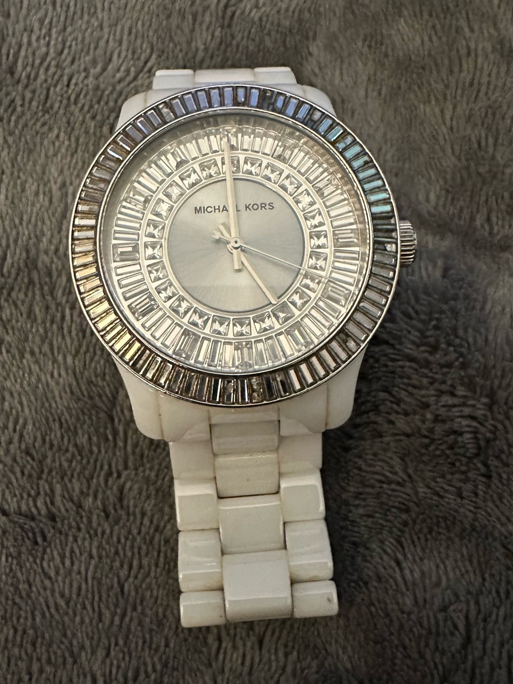 🔴Michael Kors White Ceramic Crystal-Trim Ladies Watch